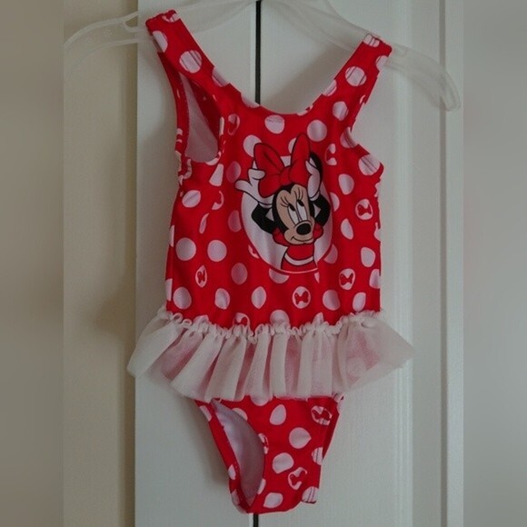 Disney Baby Minnie Mouse One-piece Swimsuit Size 12M Red/White Polka Dot Tutu - Picture 3 of 8